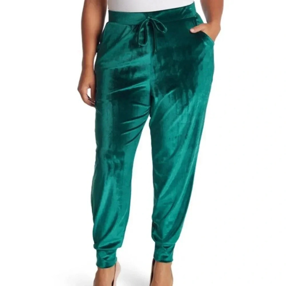 Curvy Sense Green Velvet Joggers NEW Size 1X - Picture 1 of 11